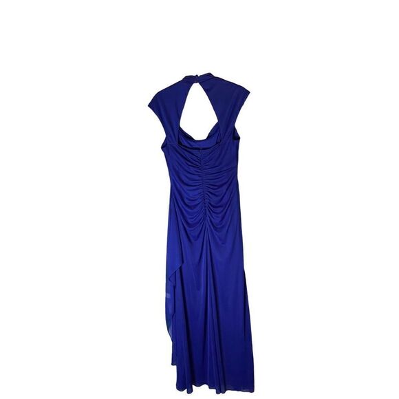 Xscape women’s royal blue side rauched chiffon, overlay gown, size 6  - Picture 3 of 10